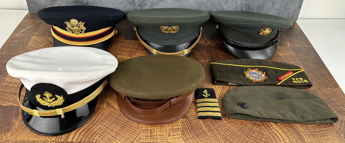Collection of US Army Navy Marine Corps Hats: Nice grouping