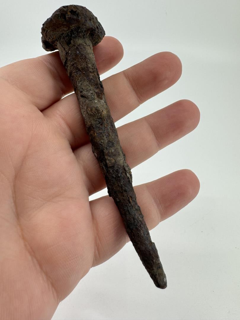 Deck Spike From Confederate Civil War Ship: Recovered from the wreck of the CSS Georgiana. 2 1/4" long. The Georgiana was a brig-rigged, iron hulled, propeller steamer belonging to the Confederate States Navy during the American Civil War. Repu