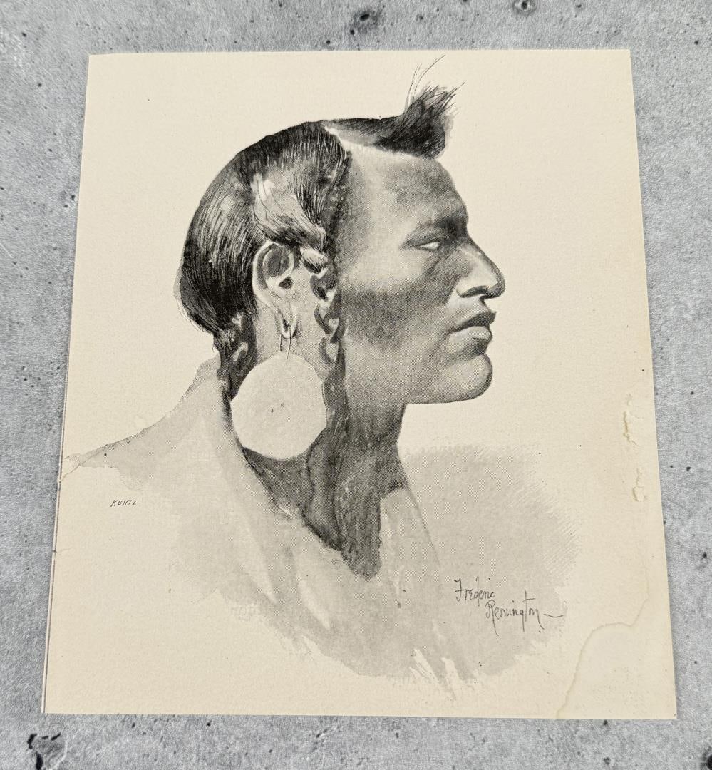 Frederic Remington Young Buck Etching: 6" by 5". Removed from a book.