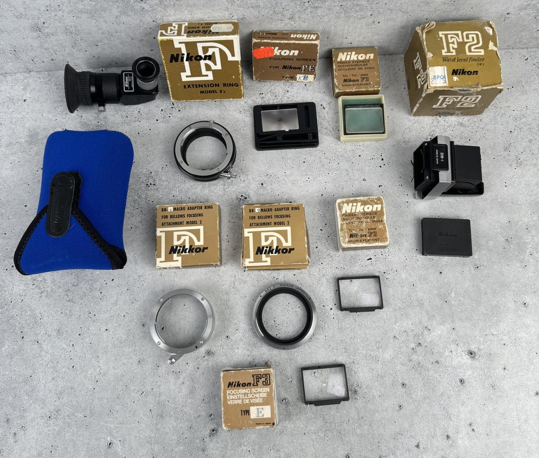 Nikon F Series Film Camera Accessories: Nice grouping.