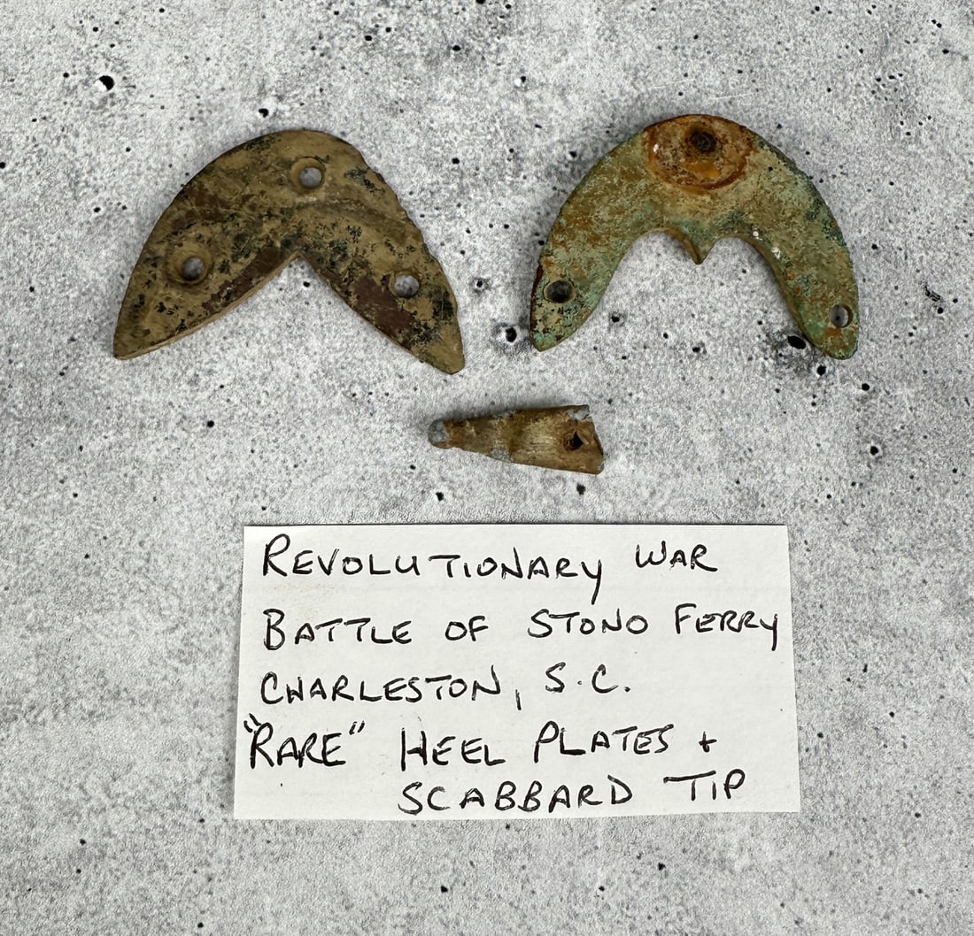 Revolutionary War Heel Plates And Scabbard Tip: Recovered near the site of The Battle Of Stono Ferry in Charleston, South Carolina.