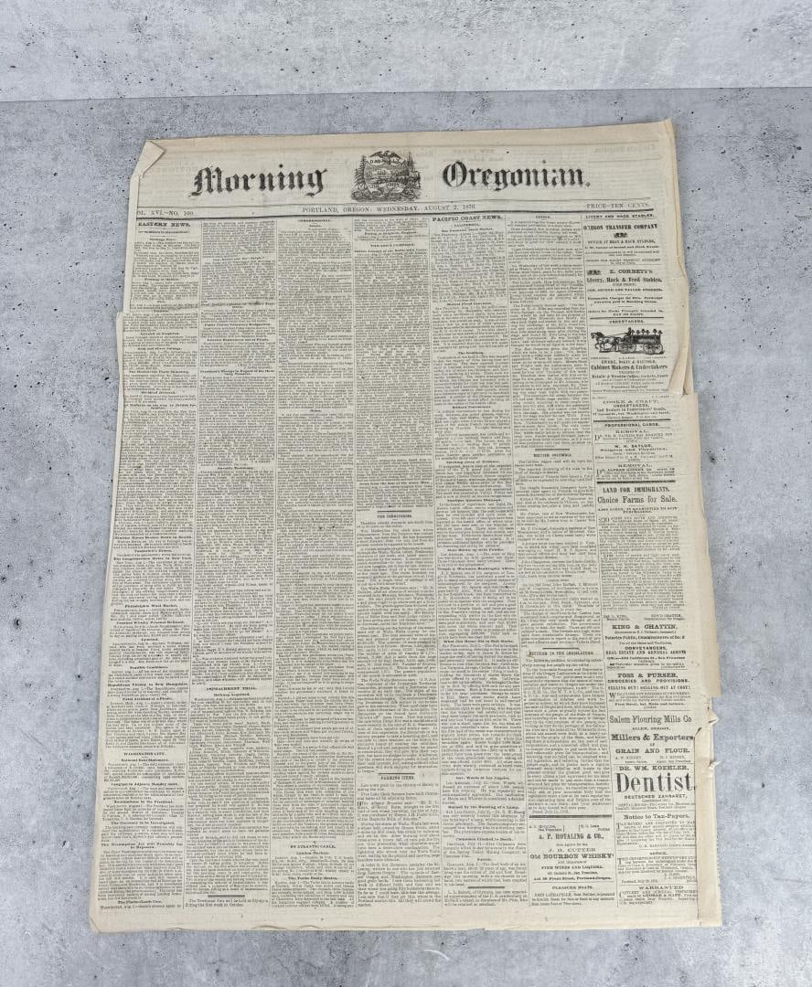 Morning Oregonian August 2 1876 Custer Massacre (1 of 6)