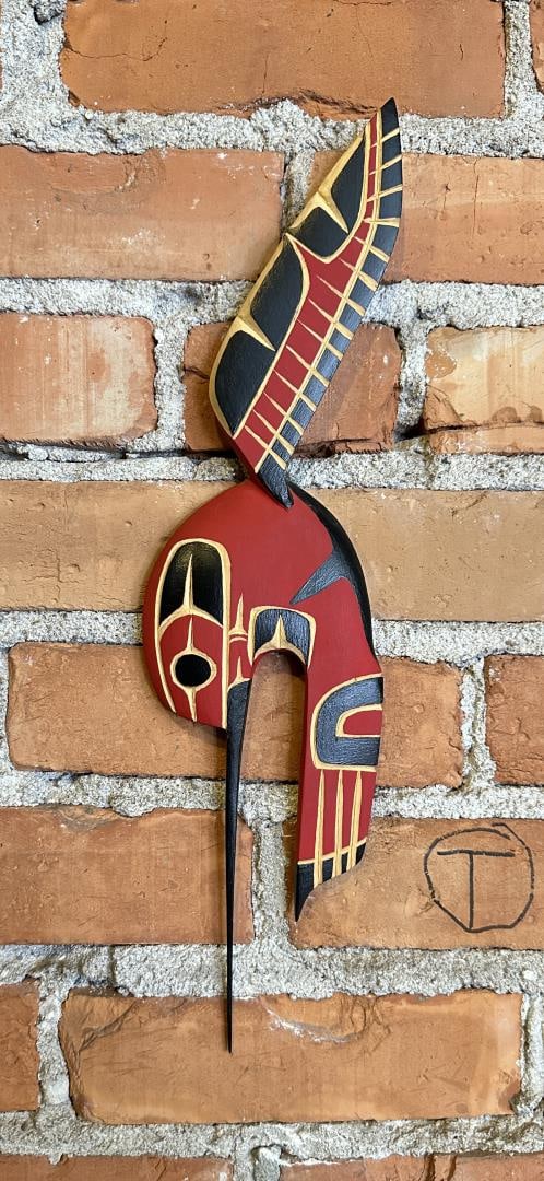 Chris P Joseph Capilano BC Hummingbird Carving: 16 1/4" long by 4 1/4" wide. Chris P. Joseph was born in North Vancouver, British Columbia, Canada. He is a member of Squamish Tribe of Coast Salish Nation, which is located in the southern region of 
