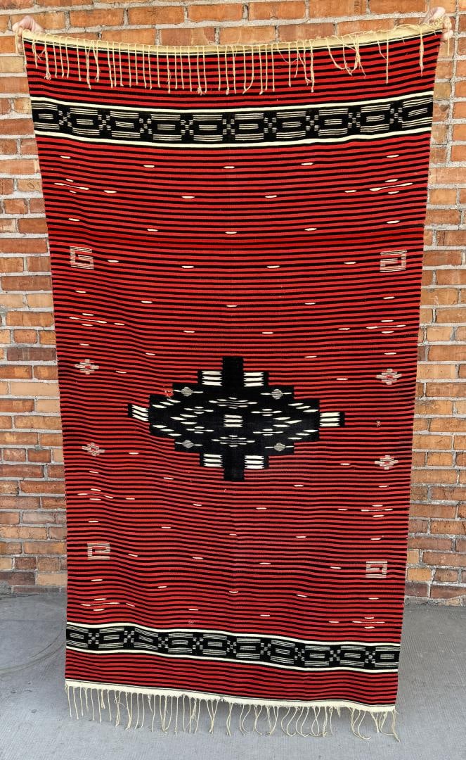 Antique Mexican Saltillo Rio Grande Serape Blanket (1 of 3)