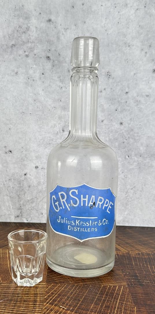G.R. Sharpe Enamel Back Bar Whiskey Bottle (1 of 5)
