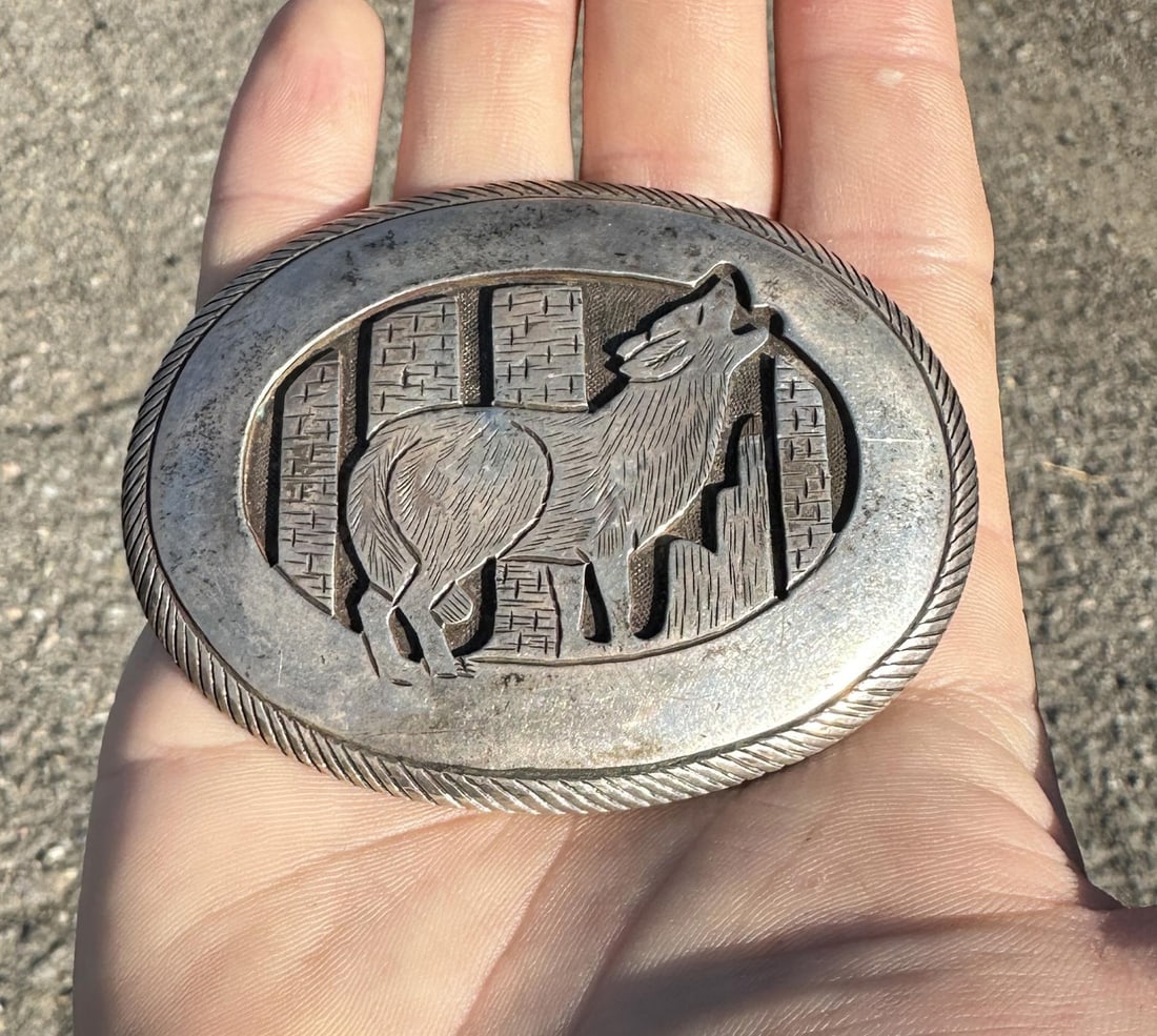 Tom Bahe Navajo Sterling Silver Belt Buckle: 2 3/8" by 3". 60.99 grams. Norman Sandfield Collection Inv: NO TAG