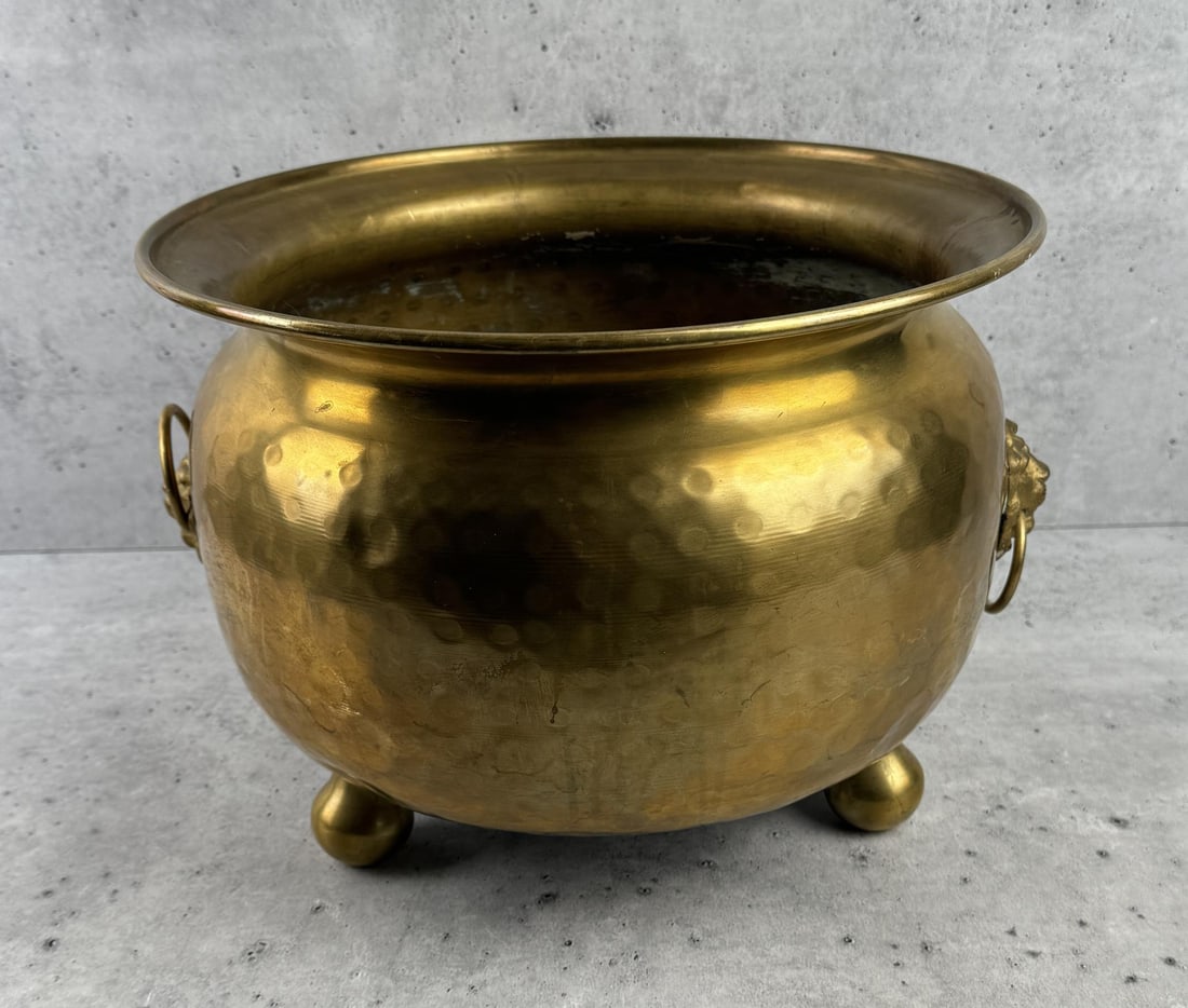 Antique Russian Brass Jardinere: 9 3/4" tall by 13 1/4" in diameter.