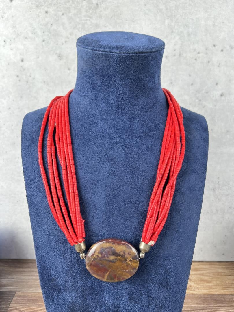 Multi Strand Agate Coral Beaded Necklace (1 of 3)