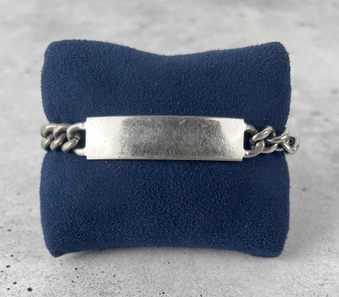 Elco Sterling Silver Identification Bracelet: Unengraved. 8 1/2" long. 45.31 grams.