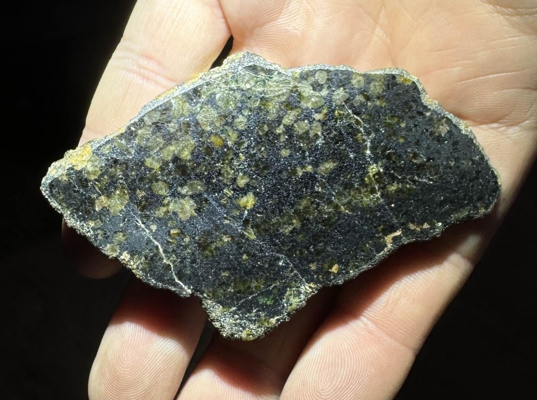 Chrompicotite Olivine Stillwater Montana Specimen: 3" by 1 7/8" by 5/8". 106 grams. Provenance: From the Estate of Kitty's Copper Shop Butte Montana.