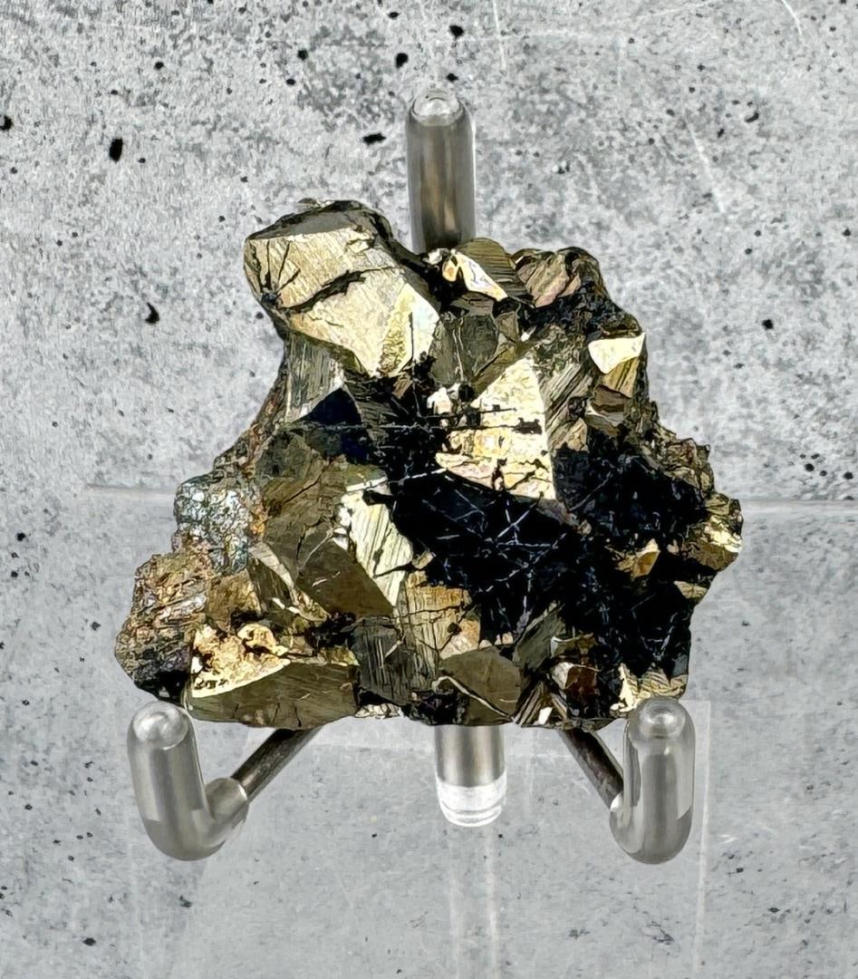 Pyrite on Sphalerite Butte Montana Specimen: 1 5/8" by 1 1/2" by 5/8". 50.95 grams. Provenance: From the Estate of Kitty's Copper Shop Butte Montana.