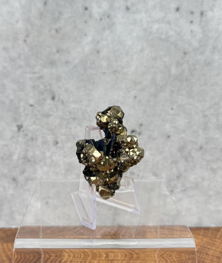 Crystal Covellite Butte Montana Specimen: Crystal Covellite on Pyrite. As good as it gets, one of the best examples ever taken out of Butte. 75.8 grams. 2 3/8" by 1 1/2" by 1 3/8". Provenance: From the Estate of Kitty's Copper Shop Butte Mont