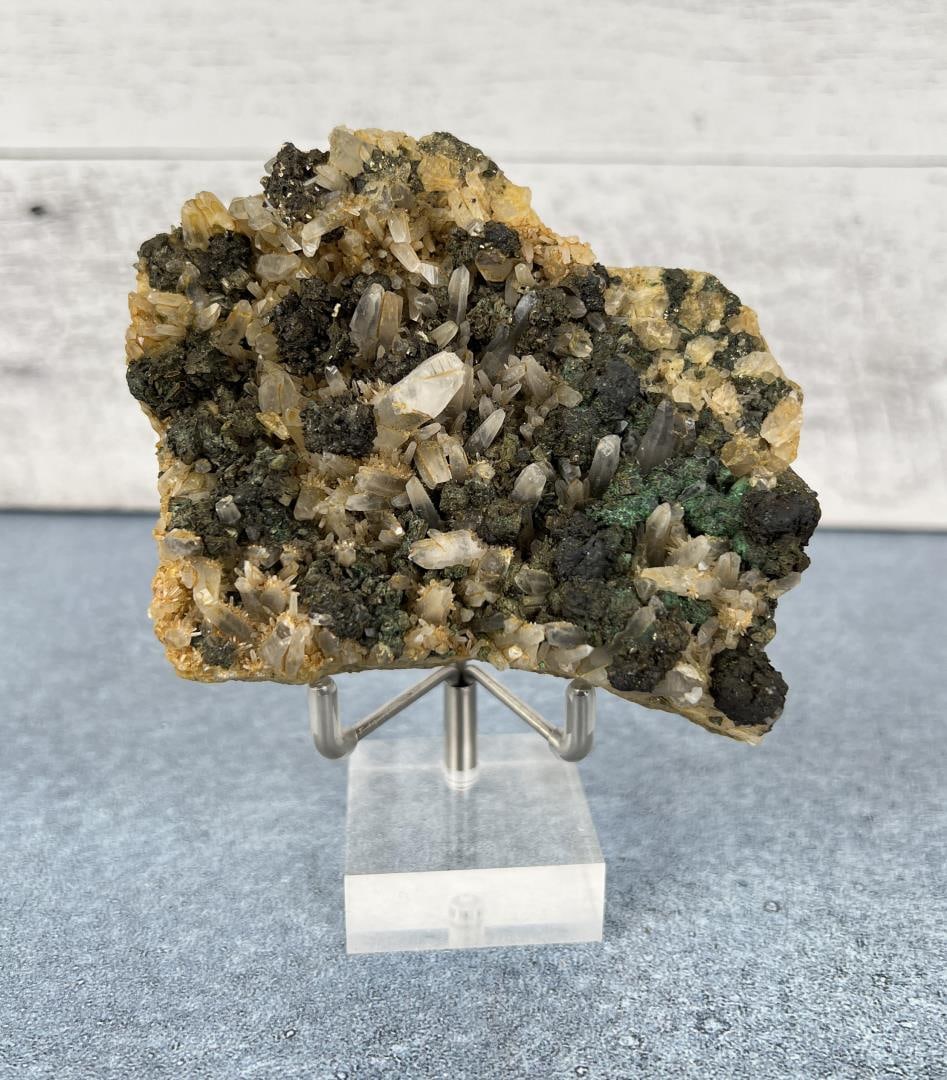 Bornite on Quartz Steward Mine Specimen: 336 grams. 3 7/8" by 3 1/4" by 1 1/2". Provenance: From the Estate of Kitty's Copper Shop Butte Montana.