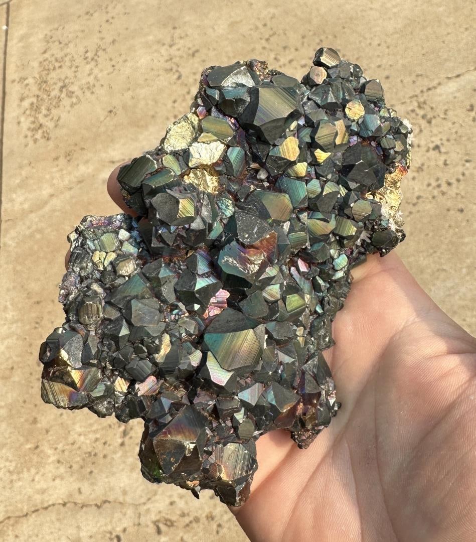 Iridescent Pyrite Steward Mine Specimen: Butte Montana. Phenomenal specimen. 5 1/8" by 3 5/8" by 1 1/4". 471 grams. Provenance: From the Estate of Kitty's Copper Shop Butte Montana.