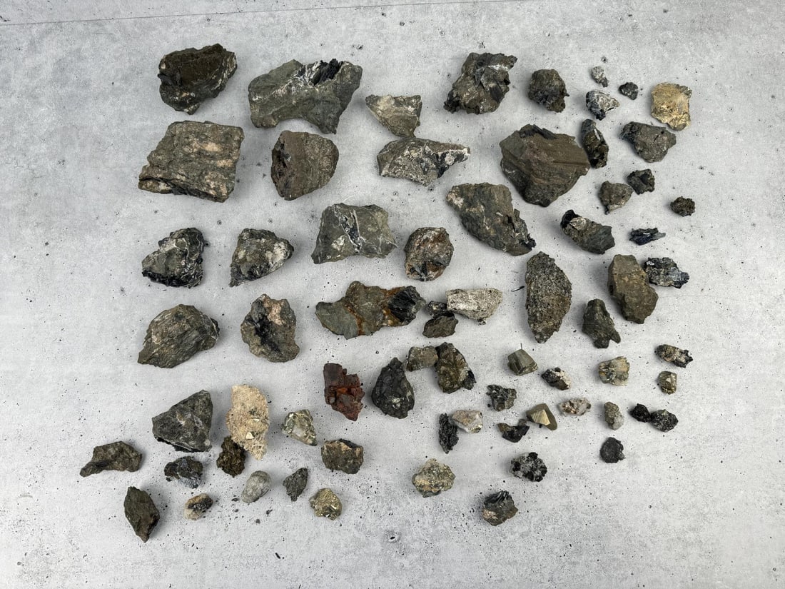 Enargite Pyrite Bornite Butte Montana Specimens: Nice grouping. Provenance: From the Estate of Kitty's Copper Shop Butte Montana.