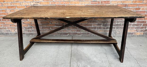 Antique Single Plank Slab Top Farm Refectory Table