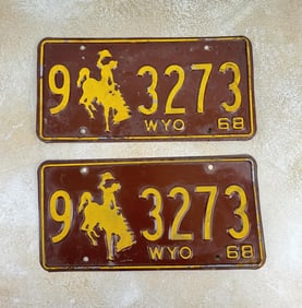 1968 Wyoming License Plate Set
