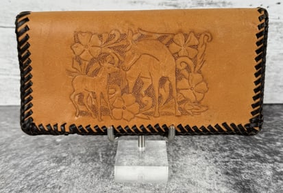 Tooled Leather Cowboy Wallet Billfold