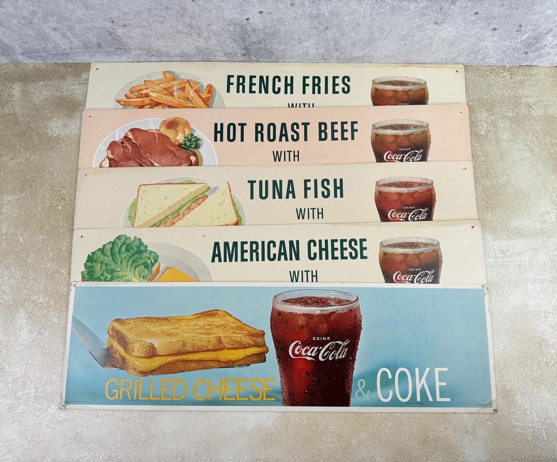 Coca Cola Restaurant Channel Cards Signs: 7" by 24". Cardboard.