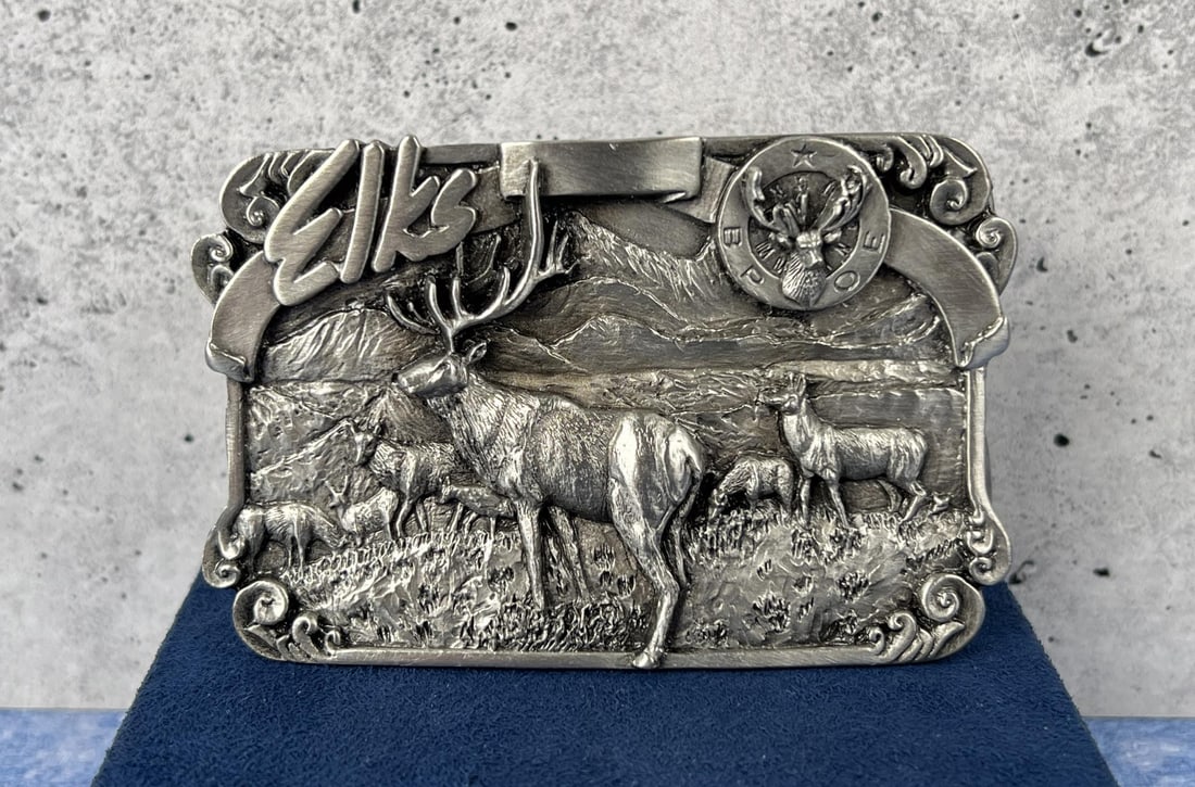 BPOE Elks Belt Buckle: 2 1/4" by 3 1/2".