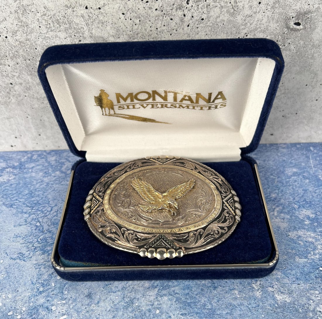 Montana Silversmiths Cowboy Belt Buckle: 3 3/8" by 3 1/2"