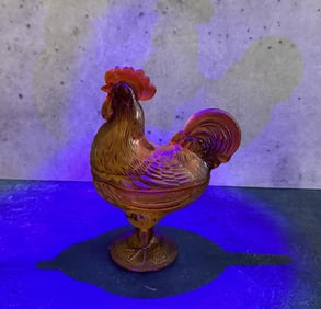 Westmoreland Cadmium Glass Rooster Covered Dish