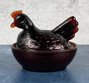 Glass Chicken Hen on Nest