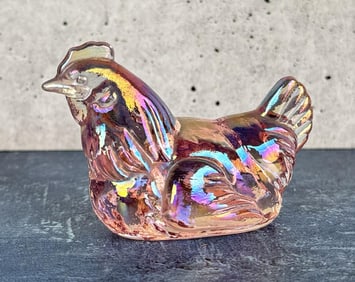 Fenton Glass Iridescent Hen Paperweight