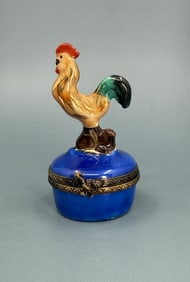 Limoges Peint Main Rooster Trinket Box