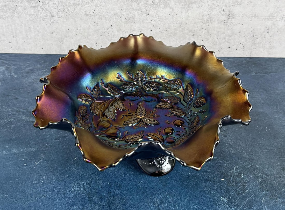 Northwood Three Fruit Carnival Glass Bowl: Three Fruits Medallion. 8 1/8" diameter, 3 1/4"