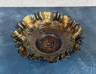 Fenton Captive Rose Carnival Glass Bowl