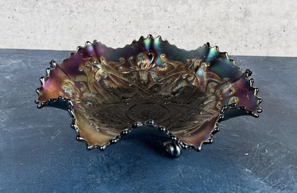 Northwood Wishbone Orchid Carnival Glass Bowl