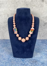 Art Deco Pink Glass Flower Flapper Necklace