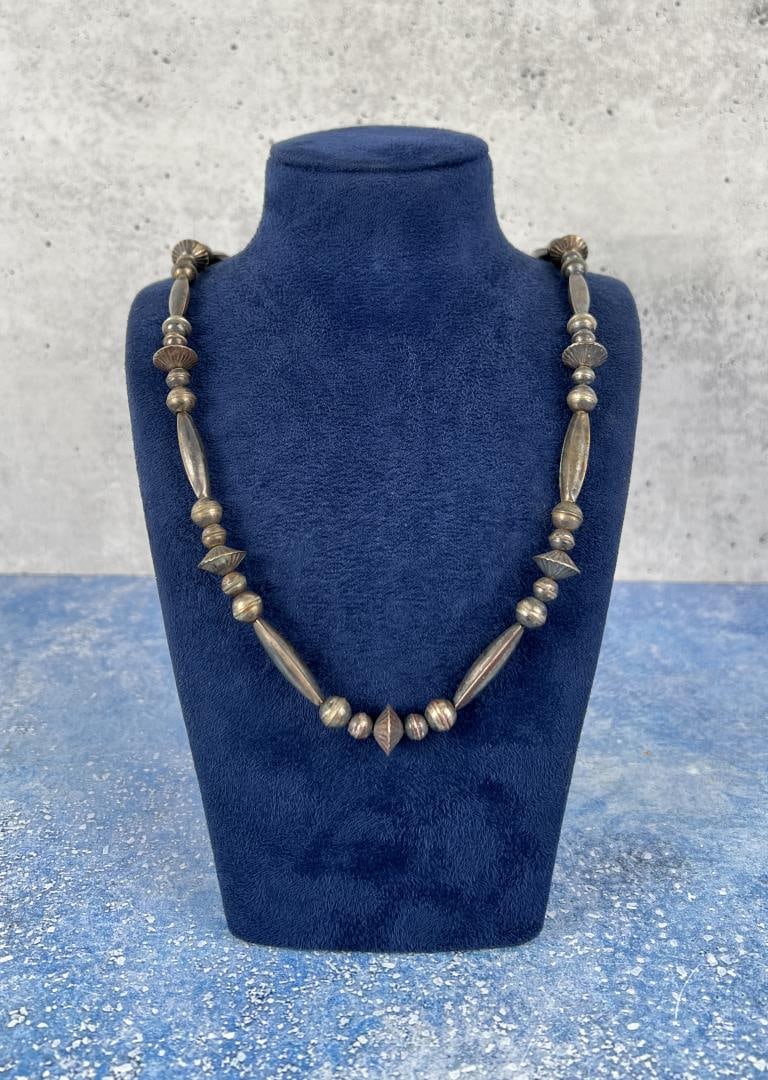 Navajo Sterling Silver Bench Bead Necklace (1 of 3)