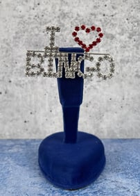 Costume Jewelry Rhinestone I Love Bingo Brooch