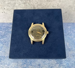 14k Omega 345 Black Tropical Dial Seamaster Watch