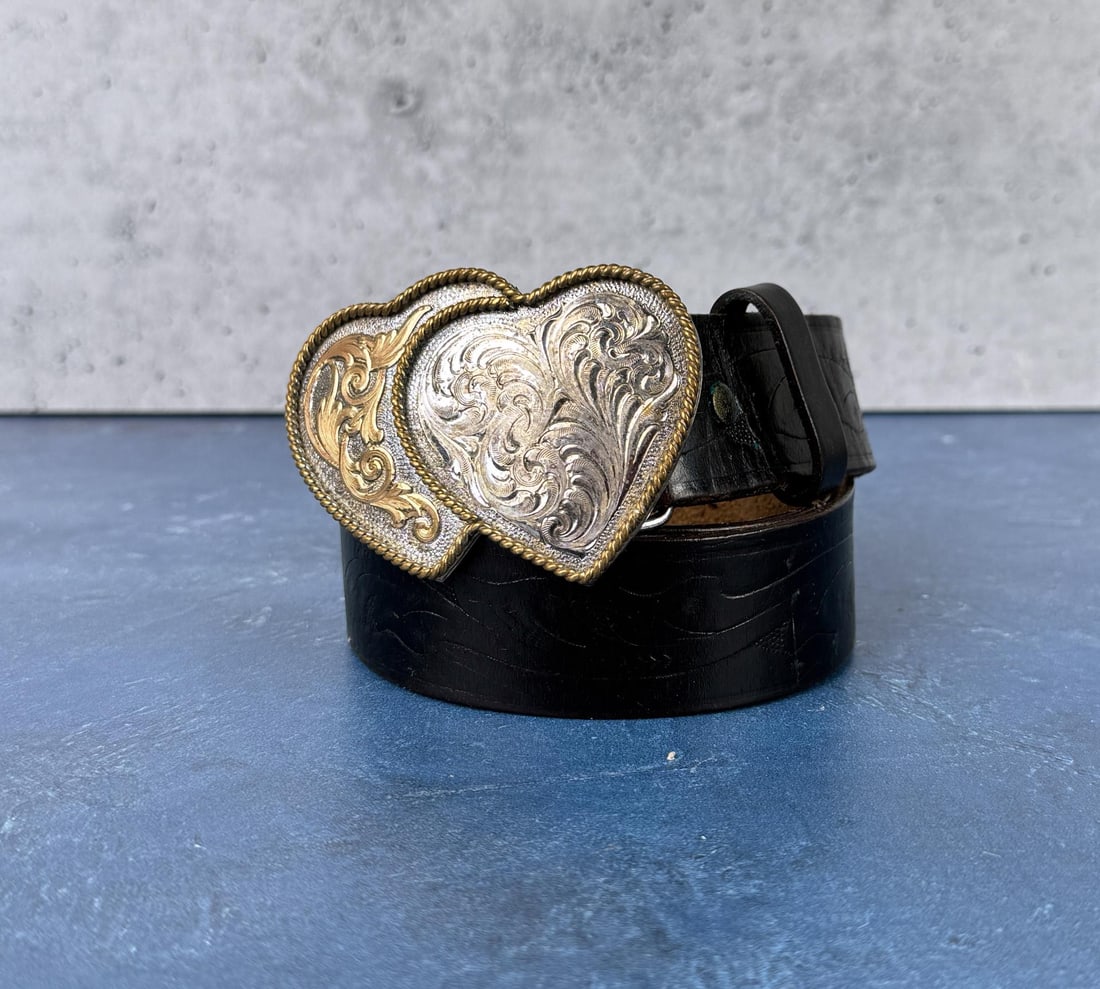 Montana Silversmiths Cowboy Heart Belt Buckle: Belt with buckle measures 34" long.
