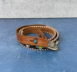Native American Indian Beaded Leather Belt