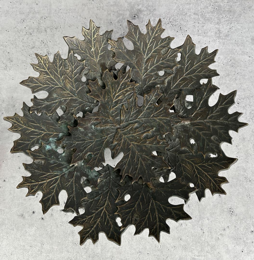 Cast Bronze Decorative Leaf Bowl: 13 1/2" in diameter by 4 1/4" high.