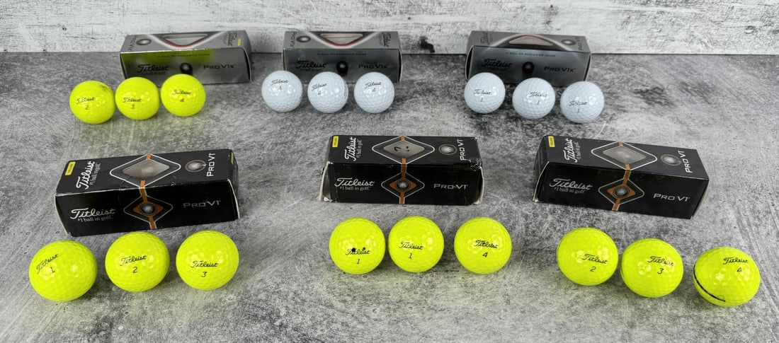 Titleist ProV1 & Prov1X Golf Balls: Six boxes. 18 balls total.