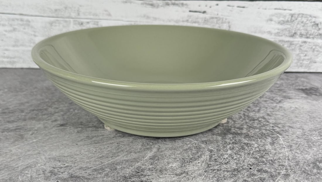 Bauer Pottery Bowl: Green 2000, 12 1/4" round, 3 1/2" deep.
