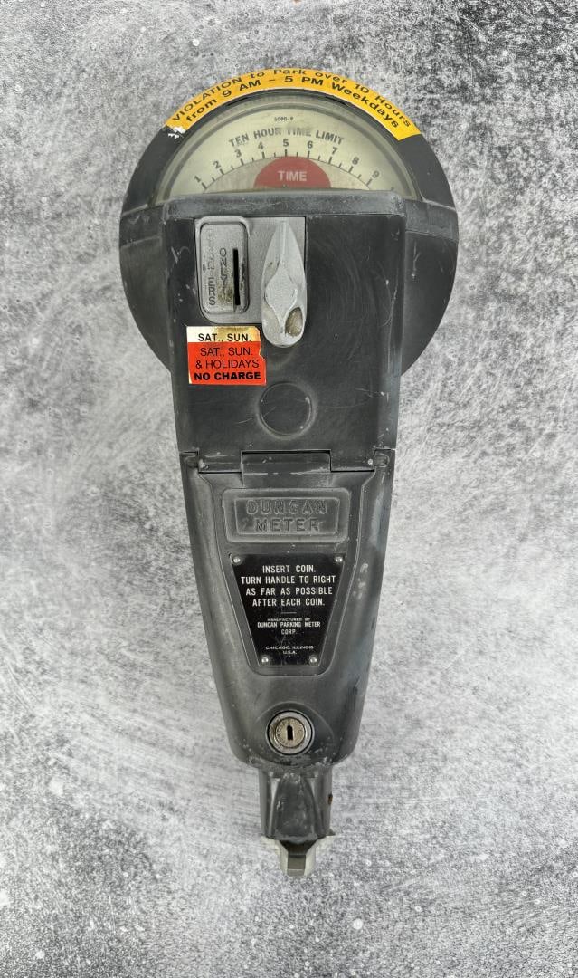 Duncan Coin Operated Parking Meter: 18" by 7 1/4".