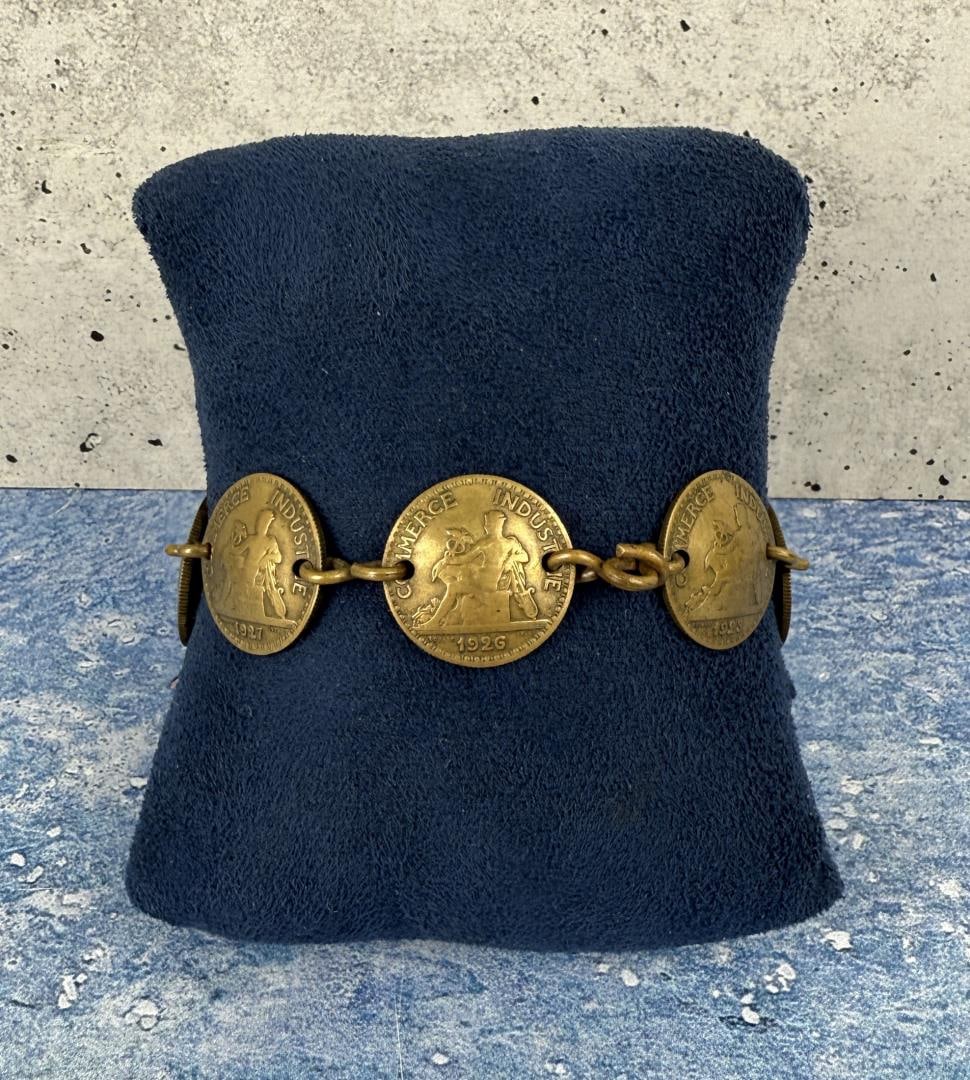 French Francs Trench Art Coin Bracelet: 3 1/2" long closed.