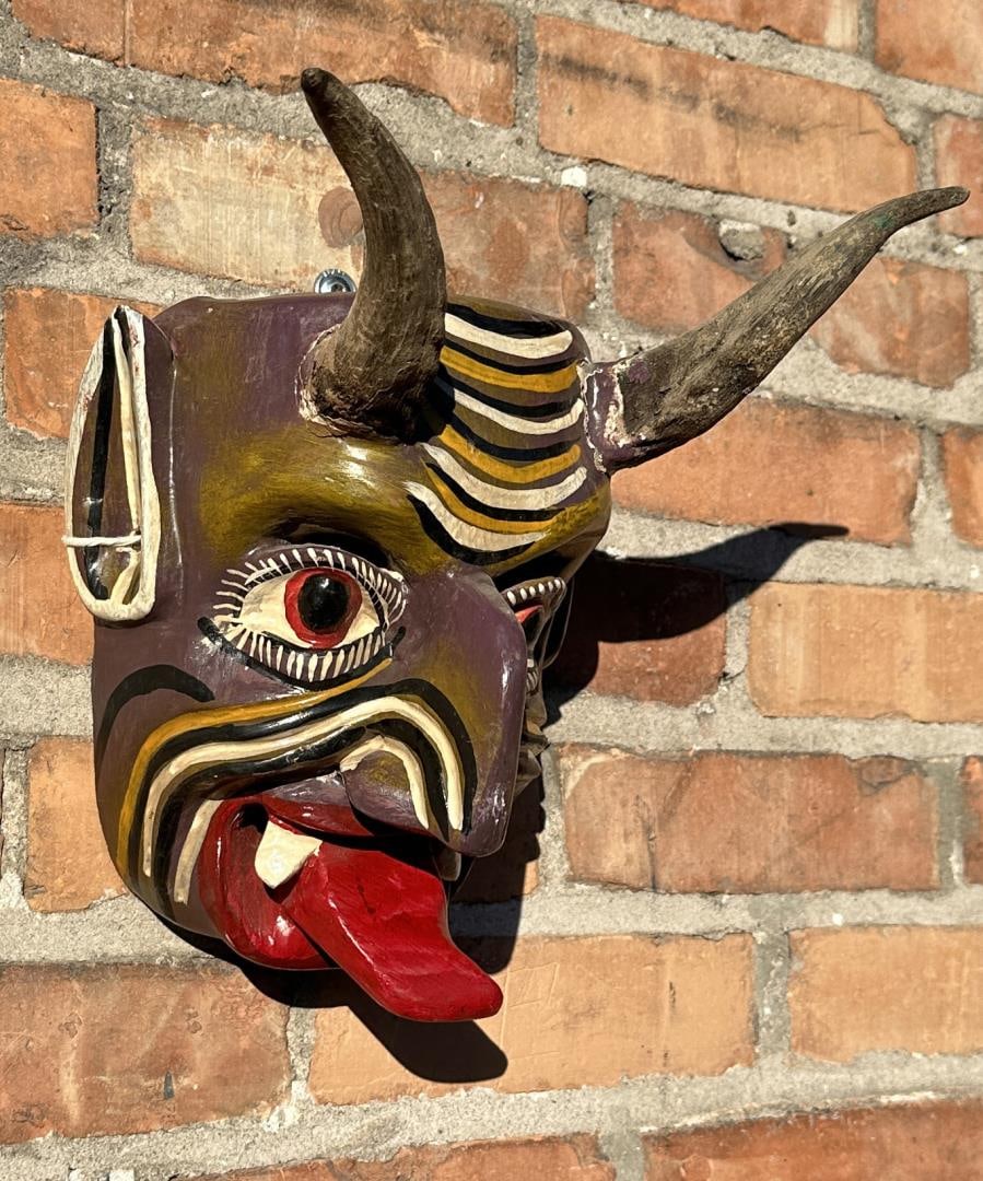 Folk Art Guerrero Mexican Carved Wood Devil Mask (1 of 4)
