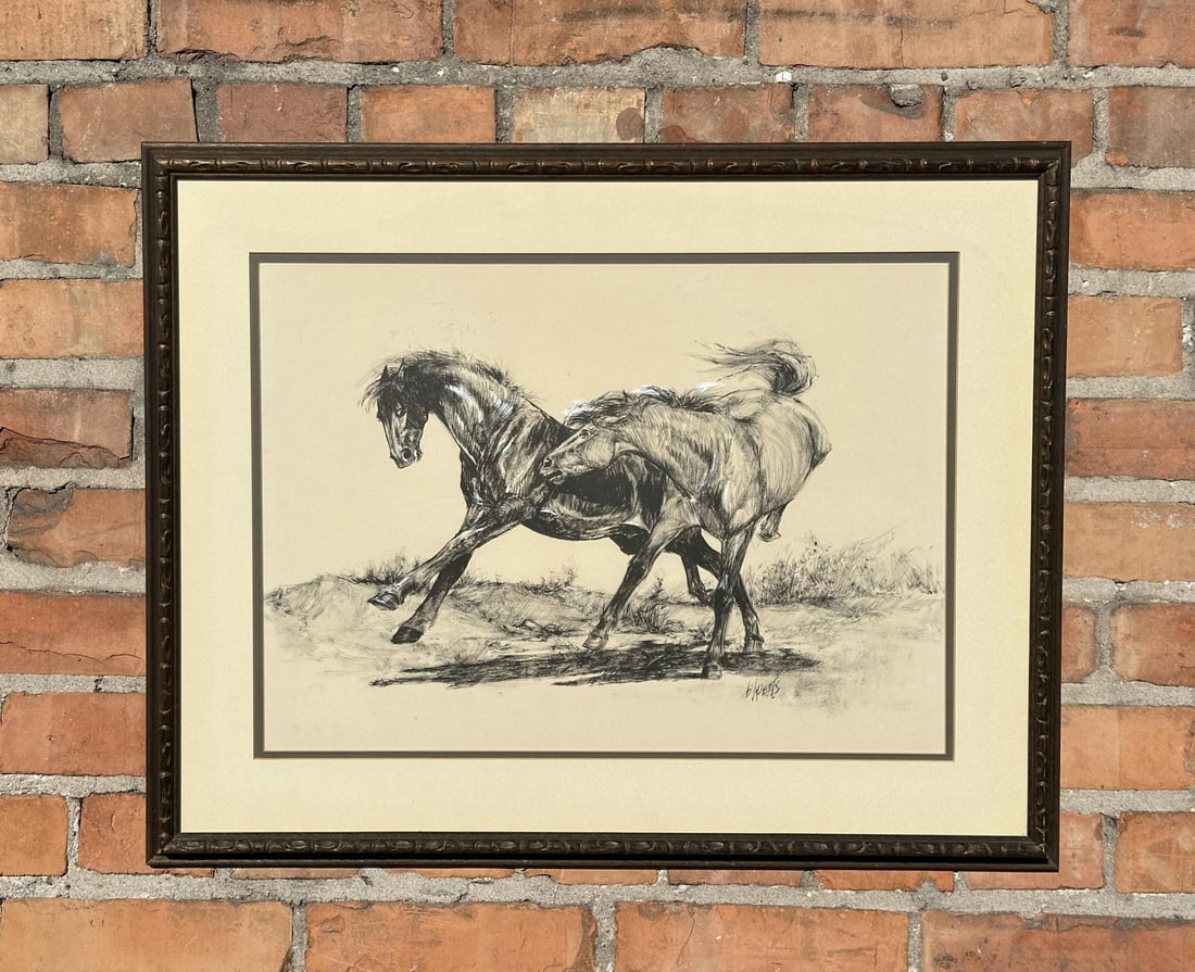 Barbara Peets Horses Charcoal Gouache Drawing (1 of 4)