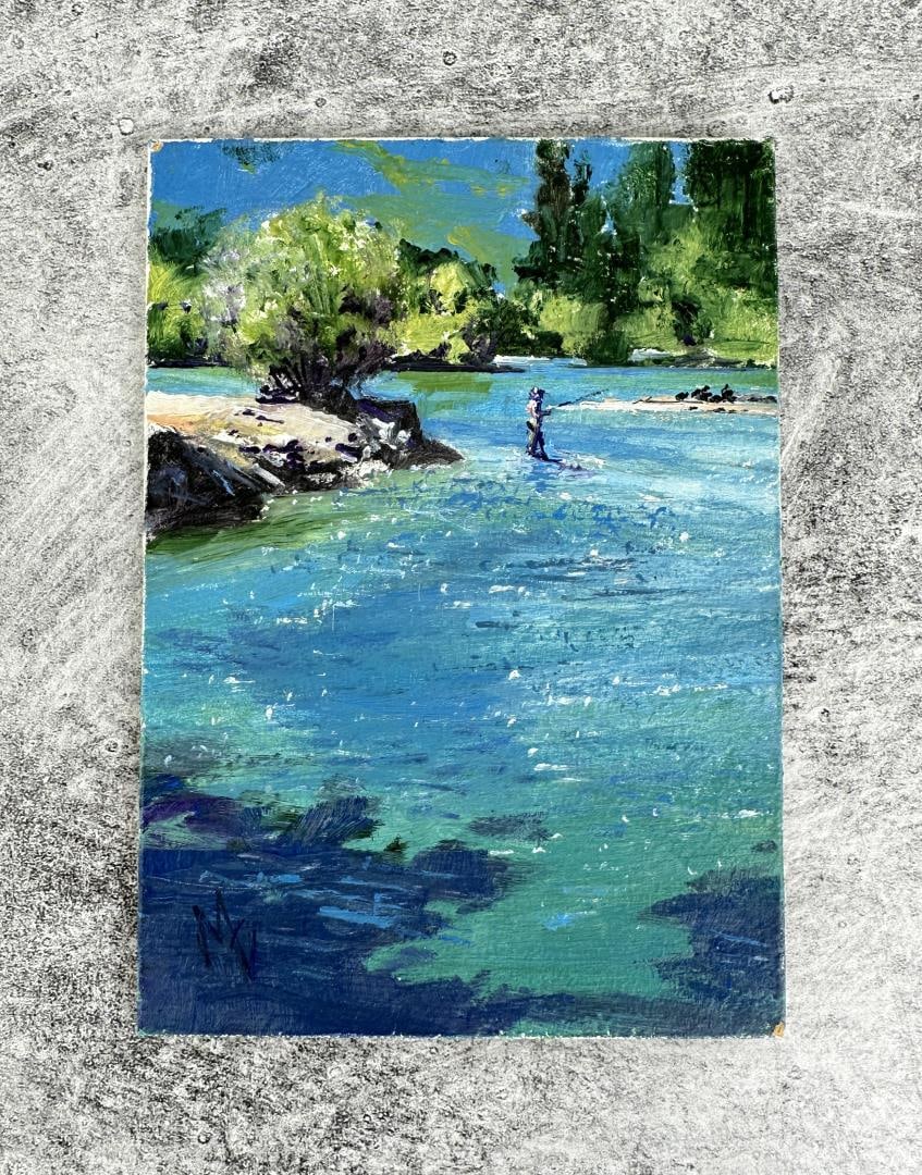 Michael Untiedt Fly Fishing Oil on Board Painting (1 of 4)