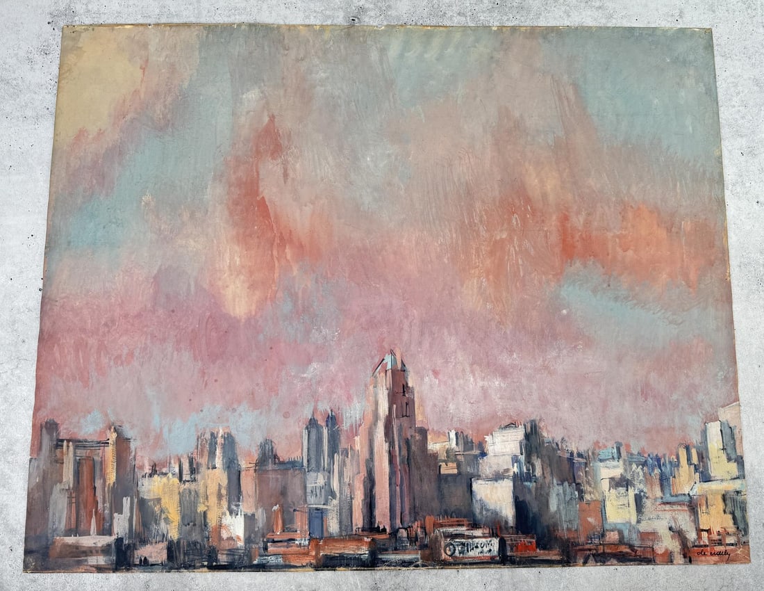 Francis de Erdely New York City Pastel Drawing: Title is New York City Skyline. 23" by 29". Francis (Ferenc) De Erdelyi (1904 - 1959) was active/lived in California / Hungary, Croatia. Francis Erdelyi is known for Painting. Francis De Erdely was re