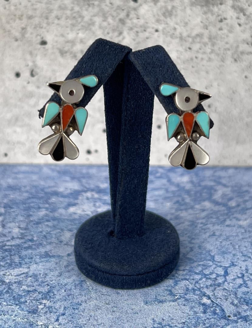 Zuni Inlaid Sterling Silver Thunderbird Earrings (1 of 3)