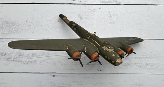WW2 Trench Art Wood B17 Bomber Carving