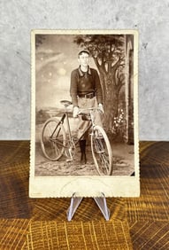 Antique Cabinet Photo of Man w/ Bicycle